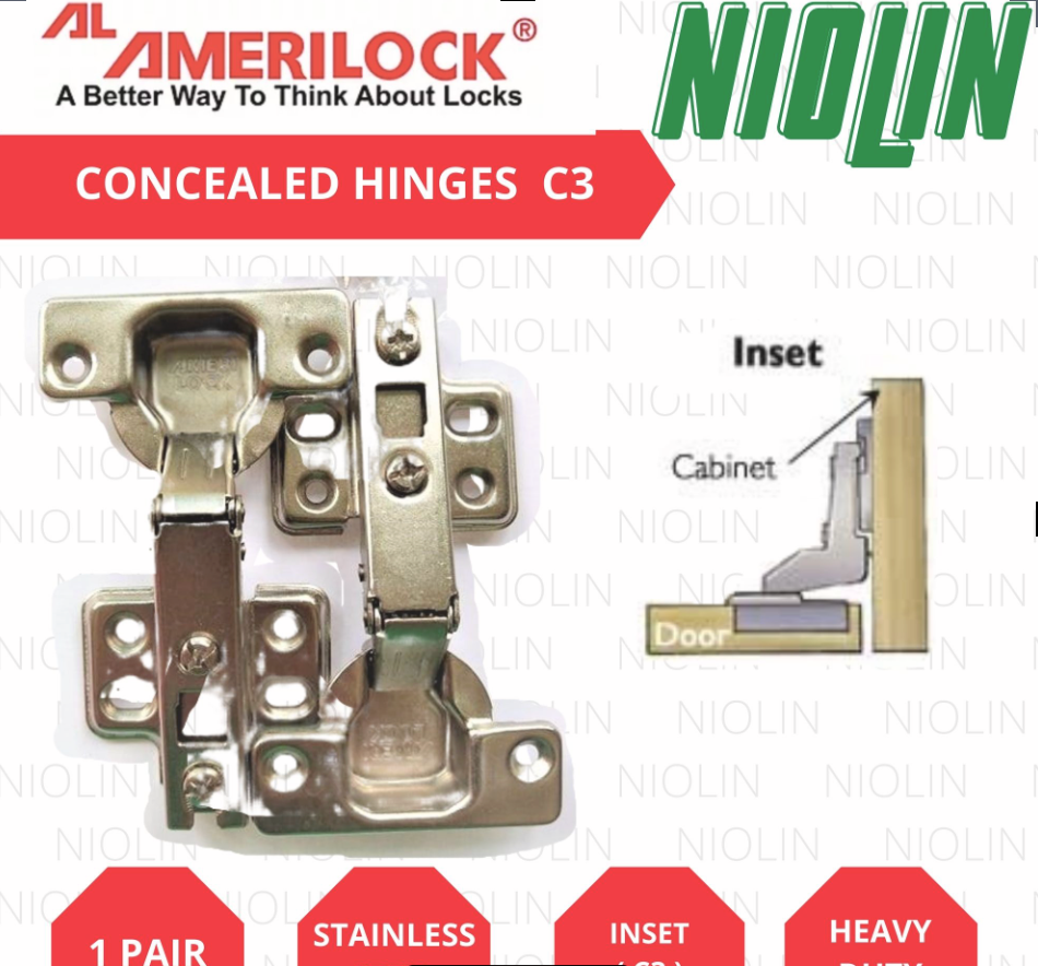 1 pair Amerilock Concealed Hinges C3 ( Inset ) Niolin Industrial Supply