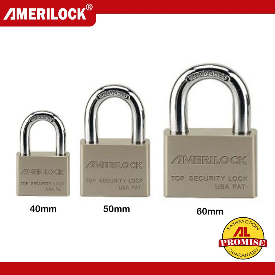AMERILOCK PEARL SATIN FINISH BRASS PADLOCK AL 1001 (w/4 keys square shape)