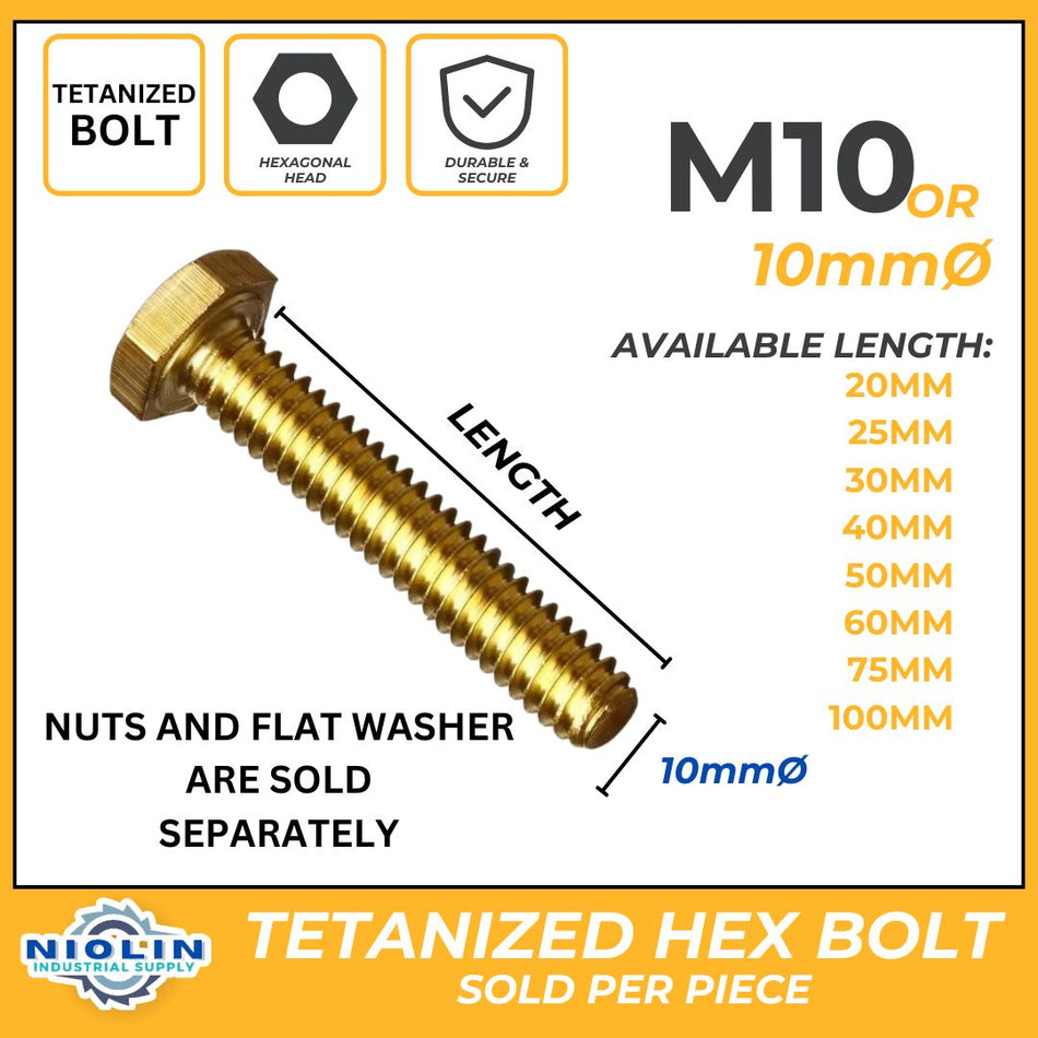 10MM TETANIZED HEX BOLT, NUT & GI FLAT WASHER