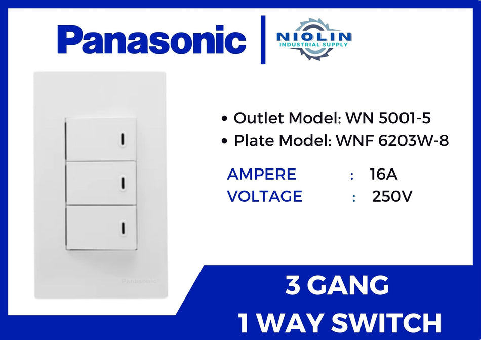 PANASONIC 3 Gang 1 Way Switch with Plate ( WN series )
