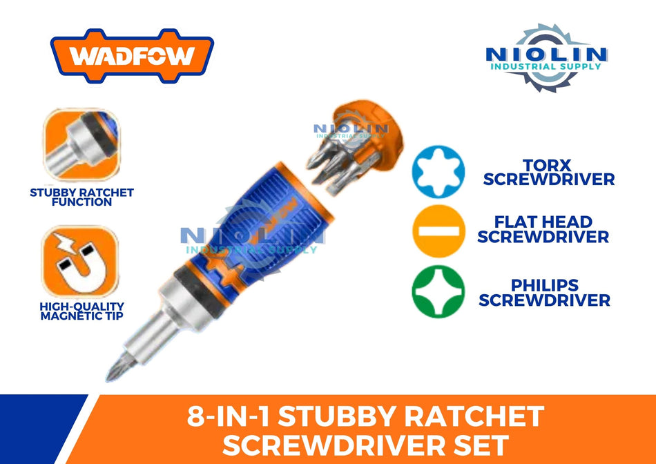 WADFOW 8 IN 1 STUBBY RATCHET SCREWDRIVER SET