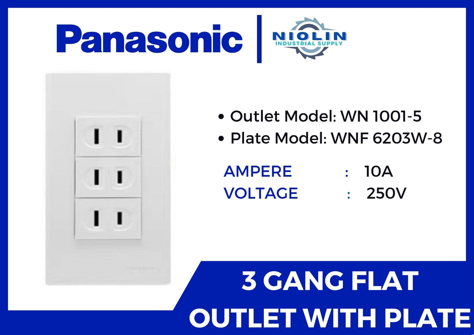 PANASONIC 3 Gang Flat Outlet with Plate ( WN series )