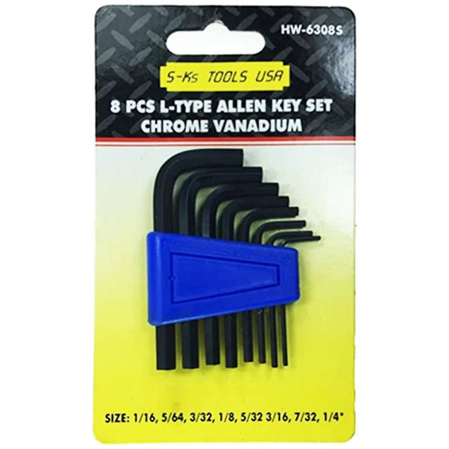 S-Ks 8pcs. HW-6308A(S) Short Arm Allen Wrench Set 11/16-1/4"