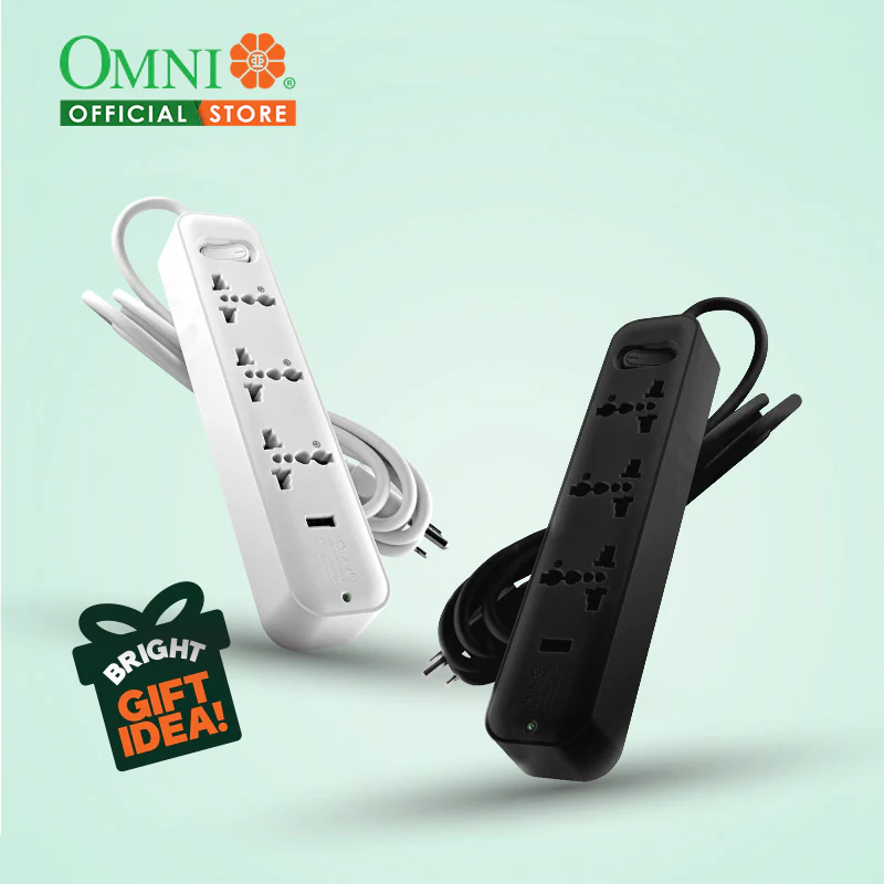 OMNI Travel Extension Cord 3-Gang with USB Outlet