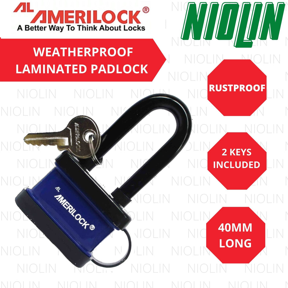 Amerilock Long Shackle Weatherproof Laminated Padlock 40mm