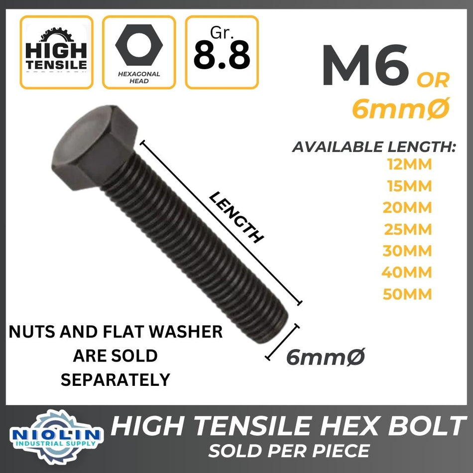 6MM HIGH TENSILE HEX BOLT, NUT & FLAT WASHER