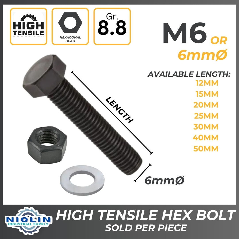 6MM HIGH TENSILE HEX BOLT, NUT & FLAT WASHER