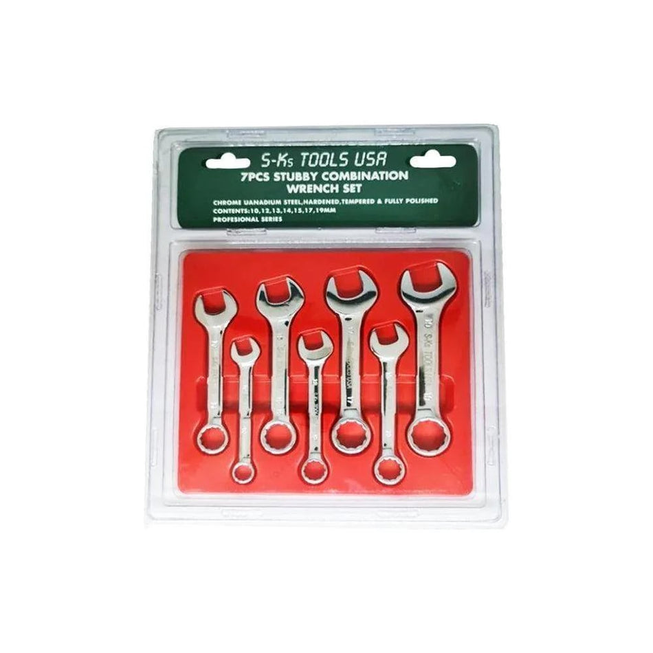 S-Ks 7pcs Stubby Combination Wrench Set 10-19mm