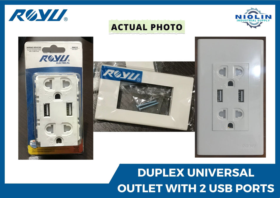 ROYU Duplex Universal Outlet w/ Ground & USB port