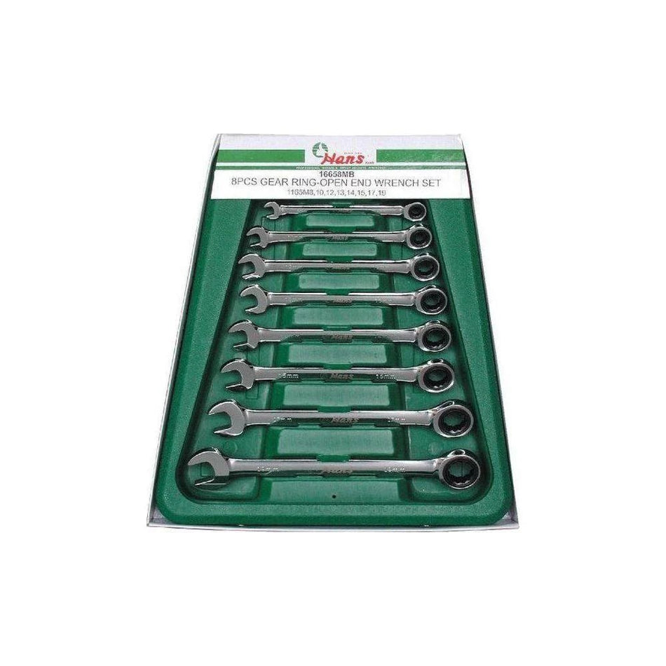 HANS 16658MUB 8 pcs Combination Ratchet Box Wrench Set
