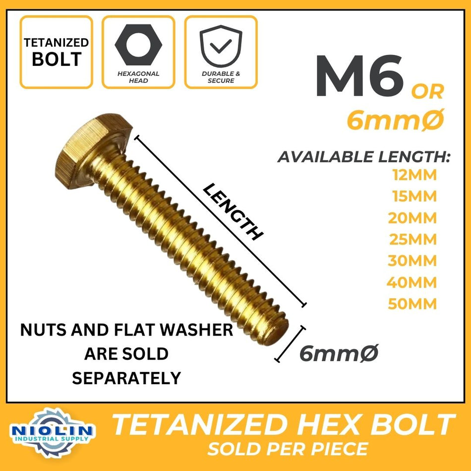 6MM TETANIZED HEX BOLT, NUT & GI FLAT WASHER