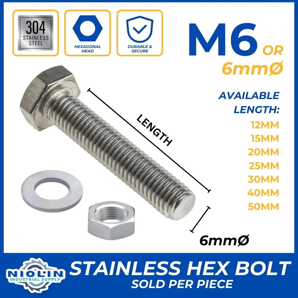 6MM STAINLESS HEX BOLT, NUTS & FLAT WASHER