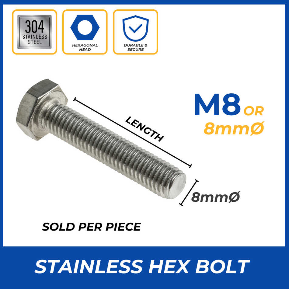 STAINLESS HEX BOLT 8MM