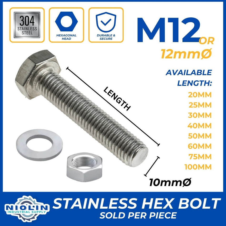 12MM STAINLESS HEX BOLT, NUTS & FLAT WASHER
