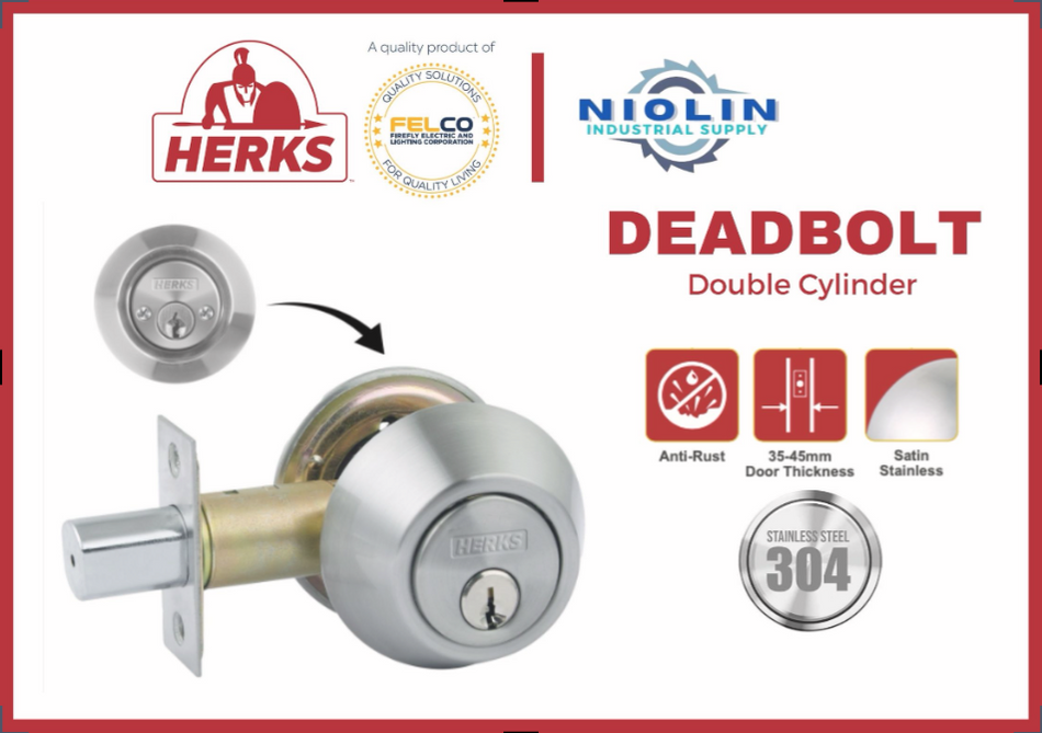 HERKS By Firefly - Stainless Deadbolt Double Cylinder