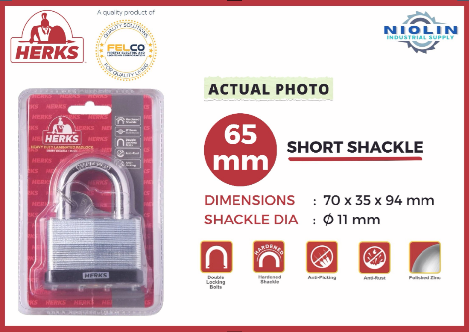 HERKS by Firefly -  Laminated Padlock 65mm Short Shackle