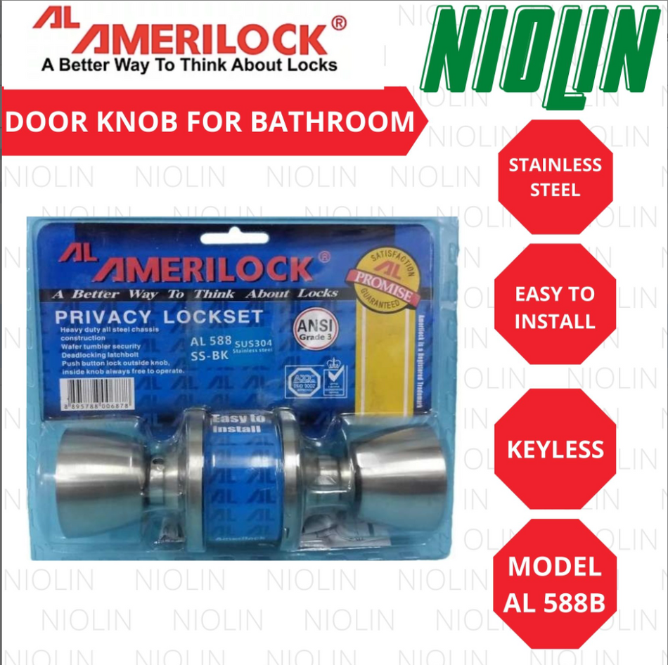 Amerilock Keyless Stainless Privacy Doorknob For Bathroom AL 588B