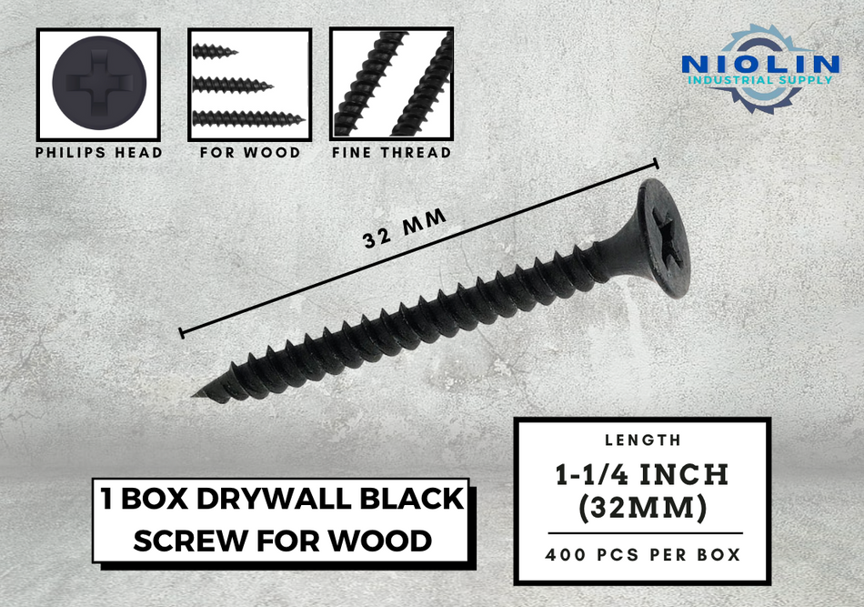 1 Box Drywall Black Screw 1-1/4 inch (32mm)
