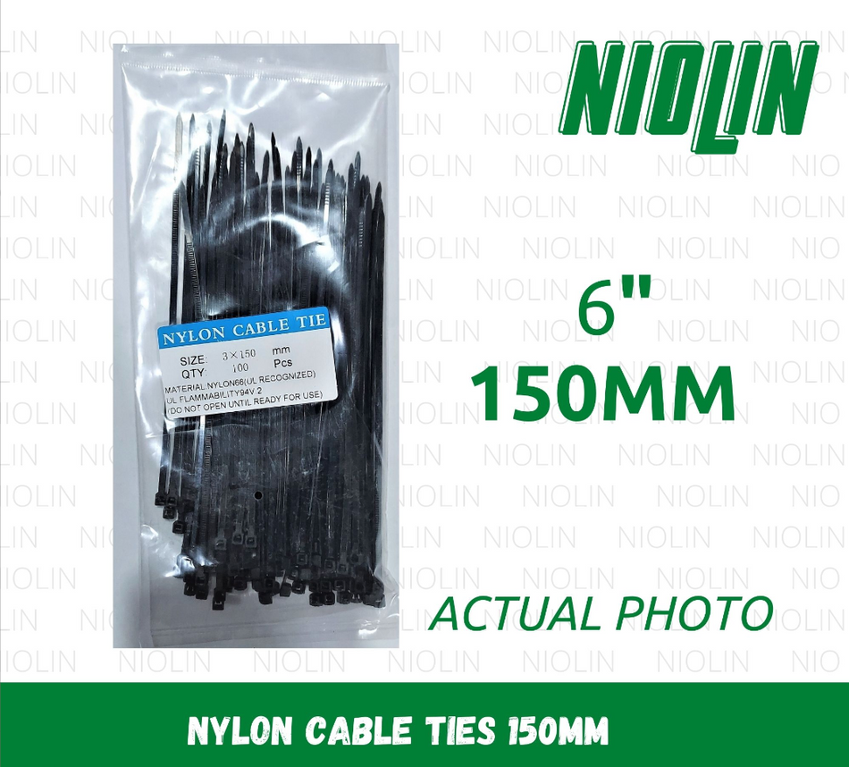 BLACK Nylon Cable Ties (100pcs/pack) - 6 inches