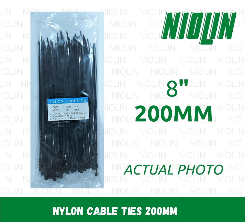 BLACK Nylon Cable Ties (100pcs/pack) - 8 inches