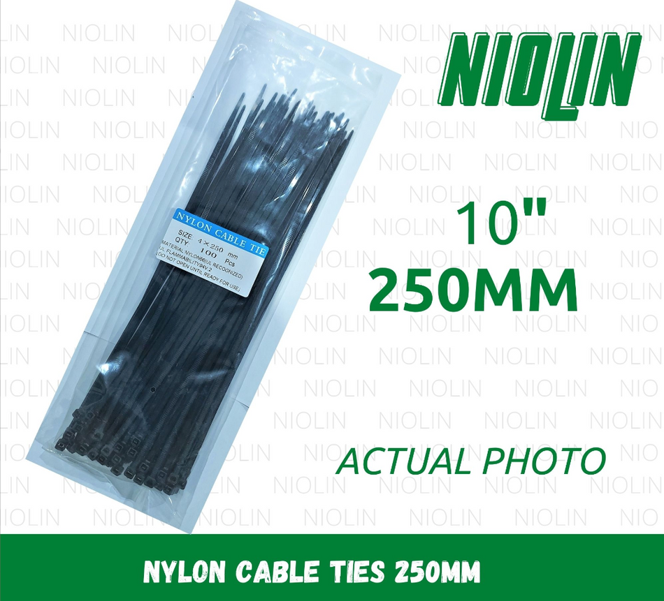 BLACK Nylon Cable Ties (100pcs/pack) - 10 inches
