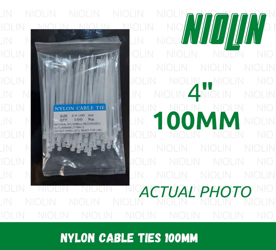 WHITE Nylon Cable Ties (100pcs/pack) - 4 inches