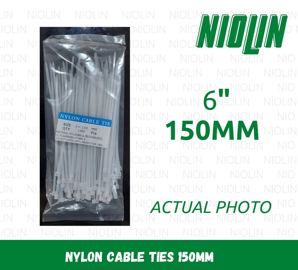 WHITE Nylon Cable Ties (100pcs/pack) - 6 inches