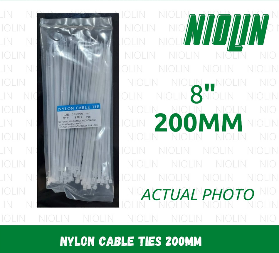WHITE Nylon Cable Ties (100pcs/pack) - 8 inches