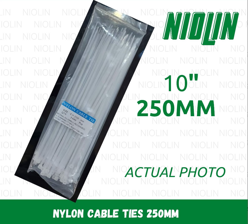 WHITE Nylon Cable Ties (100pcs/pack) - 10 inches