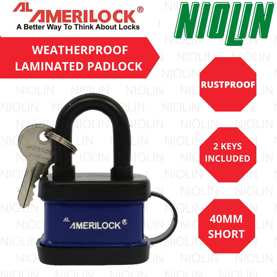 Amerilock Weatherproof Laminated Padlock 40mm Short Shackle