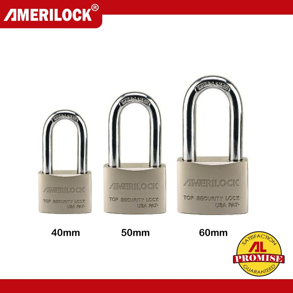 AMERILOCK PEARL SATIN FINISH BRASS PADLOCK AL 2002 (w/4 keys - long shackle)