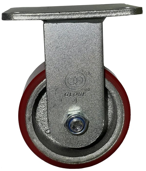 GLOBE POLYURETHANE + CAST IRON CASTER FIXED - RED COLOR (Cap.280-420kg)